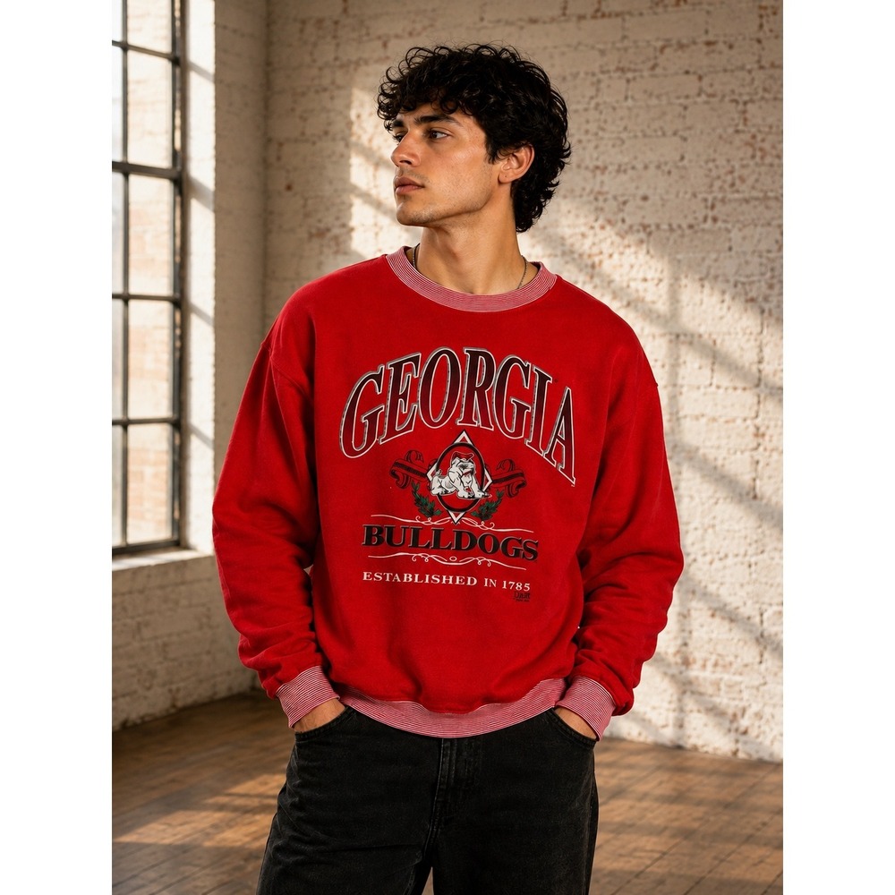 Vintage Georgia Bulldogs Sweatshirt Team Edition Red Striped Trim Large 90s USA